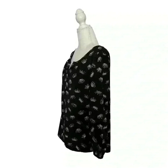 Thakoon Black Long Sleeve Tunic Blouse with Gray Crown Print Size S - Picture 4 of 7